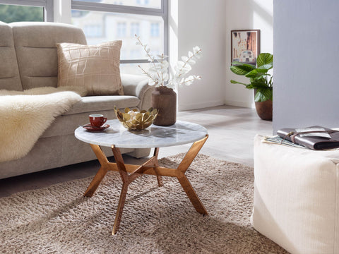 Rootz Couchtisch aus weißem Marmor – goldene Metallbasis – modernes Design – runder Wohnzimmer-Beistelltisch – kleiner Couchtisch – 62 x 62 x 38 cm 