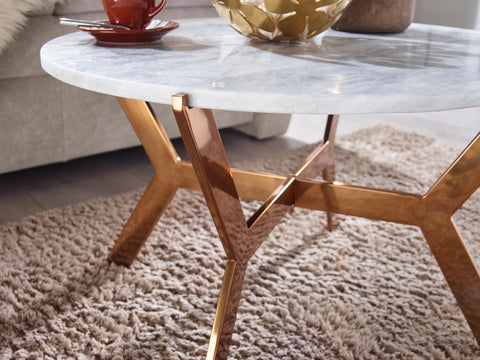 Rootz Couchtisch aus weißem Marmor – goldene Metallbasis – modernes Design – runder Wohnzimmer-Beistelltisch – kleiner Couchtisch – 62 x 62 x 38 cm 