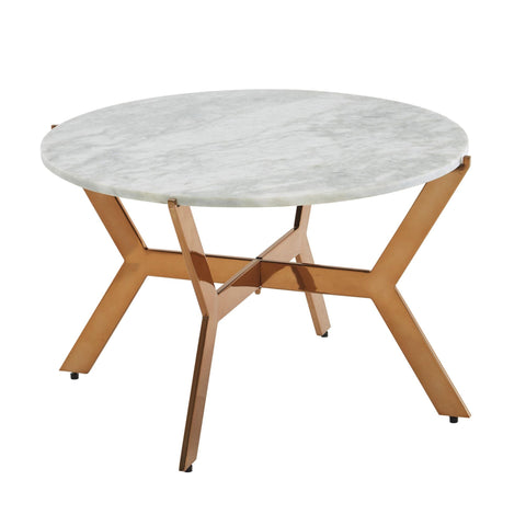 Rootz Couchtisch aus weißem Marmor – goldene Metallbasis – modernes Design – runder Wohnzimmer-Beistelltisch – kleiner Couchtisch – 62 x 62 x 38 cm 