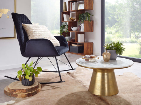 Rootz Couchtisch aus weißem Marmor – goldenes Metalldesign – runder kleiner Couchtisch – moderner Wohnzimmertisch – Beistelltisch – 60 x 60 x 34 cm 