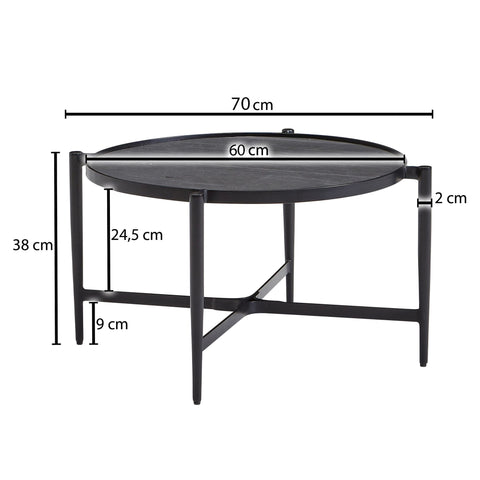 Rootz Couchtisch – Runder Wohnzimmertisch im Industriedesign – Moderner Couchtisch aus Stein – Beistelltisch – Stilvoller Wohnzimmertisch – Stein und anthrazitfarbenes Metall – 70 x 70 x 38 cm