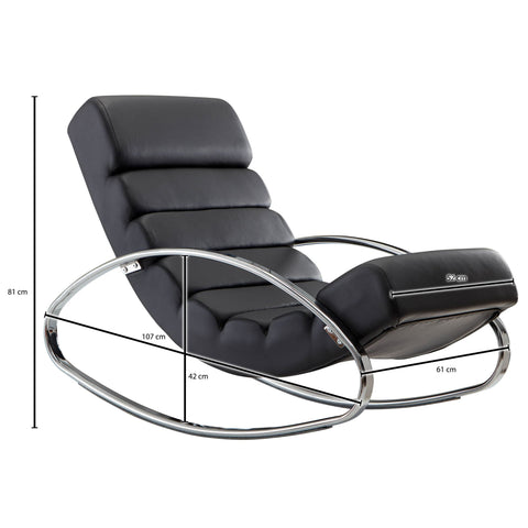 Rootz Entspannungsliege – Design-Sessel mit Armlehnen – moderner TV-Schaukelstuhl – schwarzes Kunstleder – 61 x 81 x 111 cm