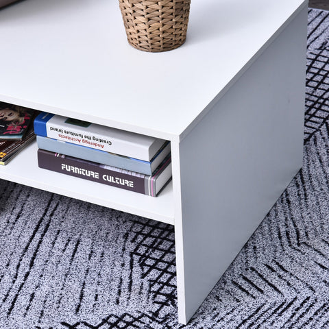 Rootz Coffee Table - Side Table - Storage Space - 90 x 60 x 42 cm - Processed Wood - Aluminum - White