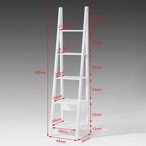 Rootz White Modern 5 Tiers Ladder Shelf, Storage Display Shelving Wall Shelf Bookcase
