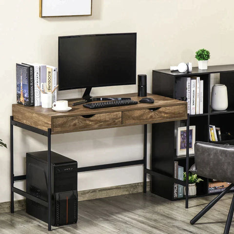 Rootz Computer Desk - Industrial Style Desk - Office Table With Drawers - Home - Office - MDF Metal - Brown/Black - 110 x 55 x 75 cm