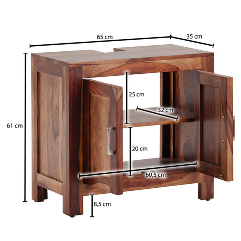 Rootz 2-Door Bathroom Cabinet  - Standing Base Cabinet - Small Midi Cabinet - Sheesham Wood - 65x61x35 cm