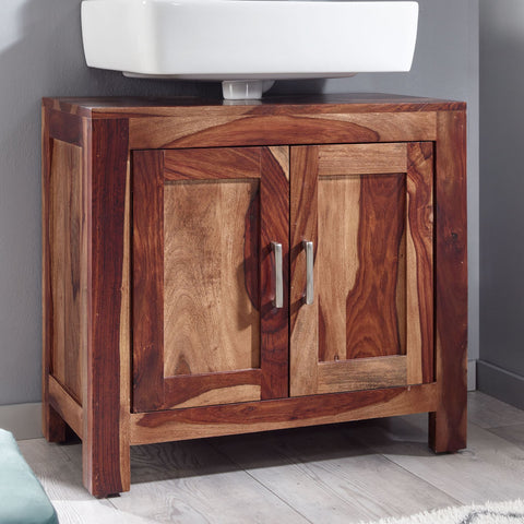 Rootz 2-Door Bathroom Cabinet  - Standing Base Cabinet - Small Midi Cabinet - Sheesham Wood - 65x61x35 cm