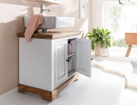 Rootz Bathroom Cabinet - Standing Base Cabinet with 2 Doors - Compact and Stylish Midi Cabinet - White Mango Wood - 73x60x42 cm