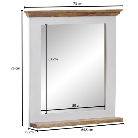 Rootz Bathroom Mirror - Mango Solid Wood - Wall-Mounted Design with Shelf - Contemporary White Mirror for Bathroom - 73x78x15 cm