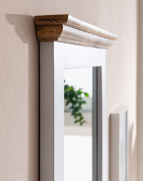 Rootz Bathroom Mirror - Mango Solid Wood - Wall-Mounted Design with Shelf - Contemporary White Mirror for Bathroom - 73x78x15 cm