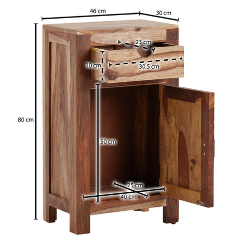 Rootz Bathroom Cabinet - Standing Utility Closet with Drawer and Door - Compact and Functional Bathroom Storage - Solid Sheesham Wood - 46x80x30 cm