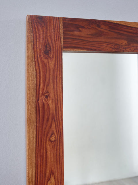 Rootz Bathroom Mirror - Design Wall Mirror with Shelf - Modern Hanging Mirror for Bathroom - Solid Sheesham Wood - 68x78x13 cm