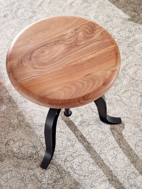 Rootz Swivel Stool - Round Industrial Standing Stool - Small Modern Bar Stool - Solid Acacia Wood - Black Metal - Adjustable Height - 39x62.5x39 cm