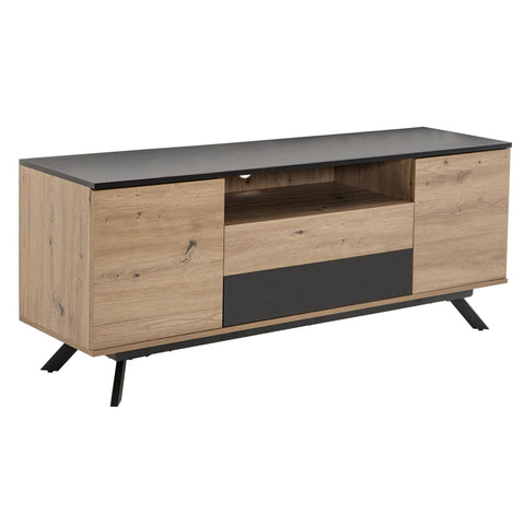 Rootz Modern TV Stand with Storage - Lowboard - TV Cabinet - Living Room TV Dresser - Oak Decor - MDF - Black - 150x60x40