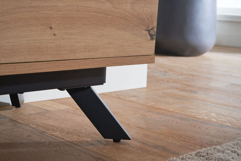 Rootz Sideboard - 3-Door Chest of Drawers - Modern Hall Cabinet - Floor Standing Cabinet with Metal Legs - Oak Decor - Black MDF - 135x64x40 cm