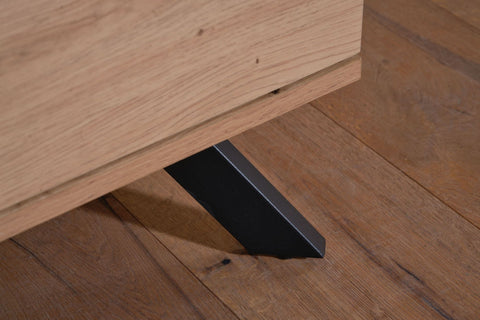 Rootz Sideboard - Oak Decor - Black MDF - 4-Drawer Chest of Drawers - Modern Hall Cabinet with Door - Floor Standing Cabinet with Metal Legs - 110x87x40 cm