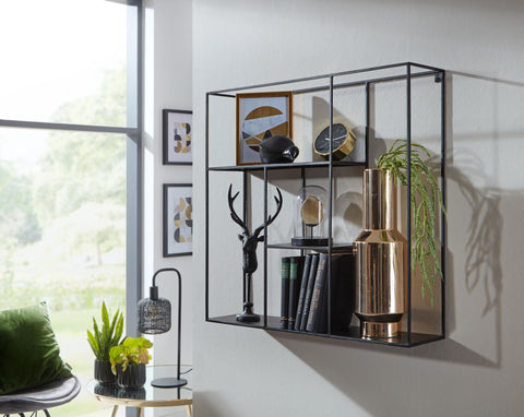 Rootz Hanging Shelf - Modern Floating Design - Small Metal Floating Shelf for Living Room - Black Iron - 68x68x17 cm
