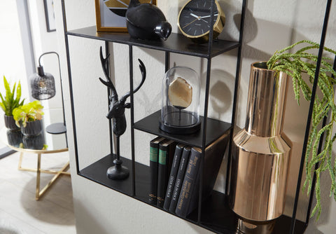 Rootz Hanging Shelf - Modern Floating Design - Small Metal Floating Shelf for Living Room - Black Iron - 68x68x17 cm