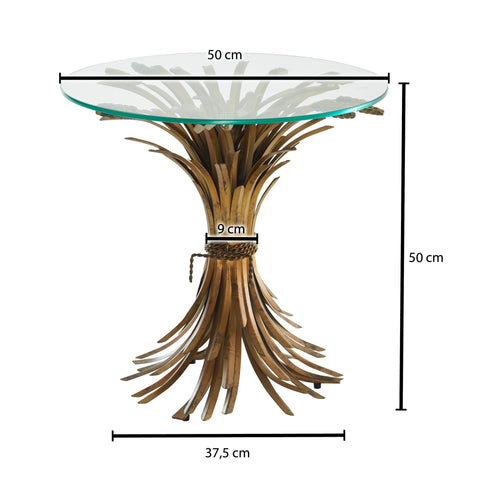 Rootz Side Table - Round Small Coffee Table - Modern Living Room Accent - Gold Glass and Metal - 50x50x50 cm