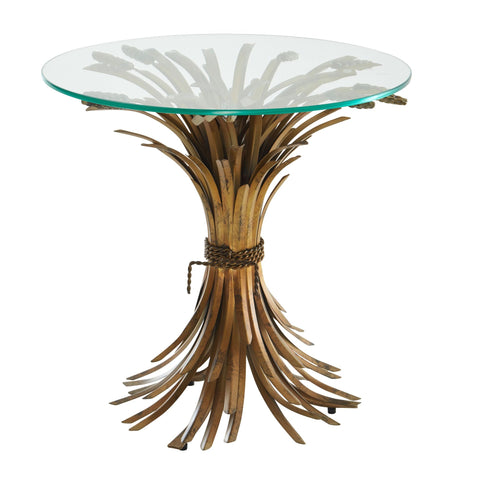 Rootz Side Table - Round Small Coffee Table - Modern Living Room Accent - Gold Glass and Metal - 50x50x50 cm