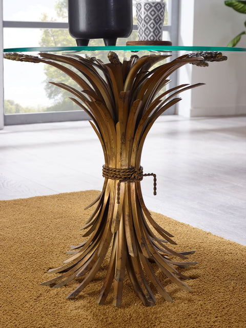Rootz Side Table - Round Small Coffee Table - Modern Living Room Accent - Gold Glass and Metal - 50x50x50 cm