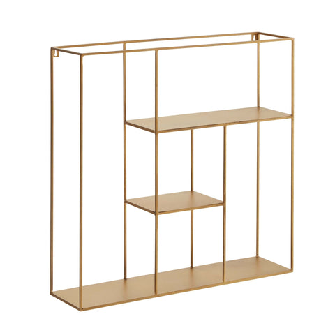 Rootz Hanging Shelf - Modern Floating Design - Small Metal Floating Shelf for Living Room - Gold Iron - 68x68x17 cm