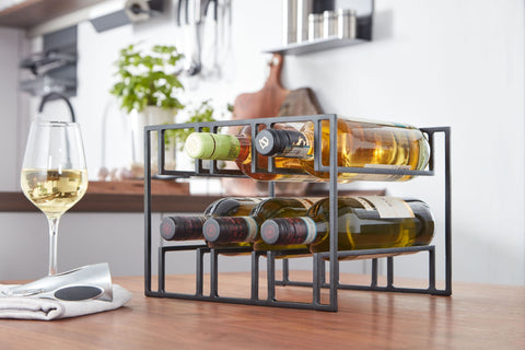Rootz Weinflaschenhalter – Schwarzes Metall – Platz für 6 Flaschen – Modernes Weinregal aus Eisen – 29 x 21 x 25 cm 