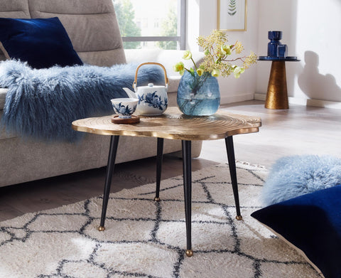 Rootz Gold Tree Disc Coffee Table - Modern Design - Small Round Living Room Table - Aluminum - 64x64x37 cm