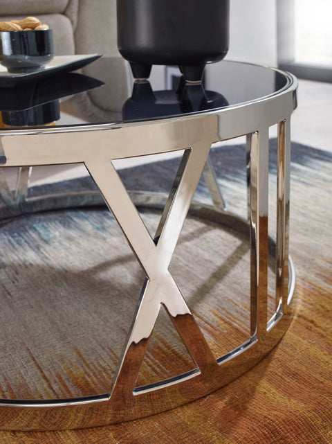 Rootz Couchtisch – Glas und Metall – modernes Design – kleiner runder Wohnzimmertisch – Silber – 60 x 60 x 30 cm 