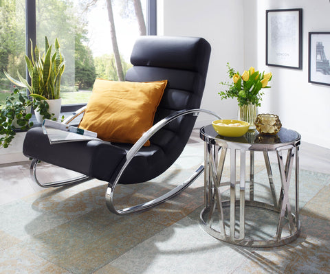 Rootz Side Table - Glass Top - Round Small Coffee Table - Modern Living Room Accent - Silver Metal - 45x45x44 cm