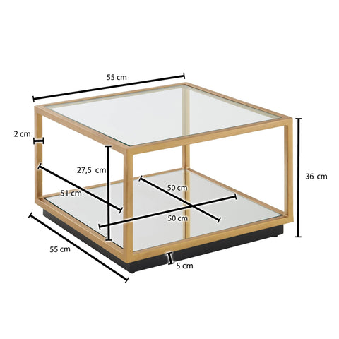 Rootz Couchtisch – Gold verspiegelt – Modernes Design – Kleiner quadratischer Wohnzimmertisch – Glas und Metall – 55 x 55 x 36 cm 