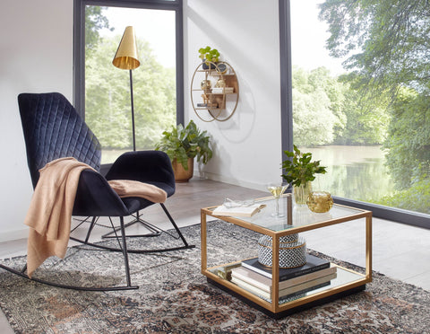 Rootz Couchtisch – Gold verspiegelt – Modernes Design – Kleiner quadratischer Wohnzimmertisch – Glas und Metall – 55 x 55 x 36 cm 