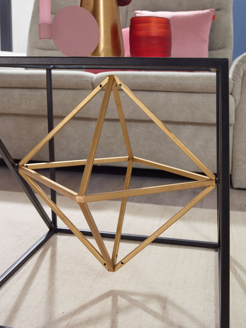 Rootz Black and Gold Coffee Table - Glass & Metal - Modern Design - Small Square Cube Table - 46x46x46 cm