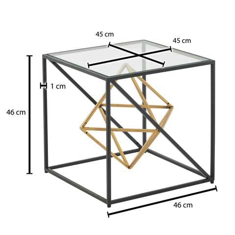 Rootz Black and Gold Coffee Table - Glass & Metal - Modern Design - Small Square Cube Table - 46x46x46 cm