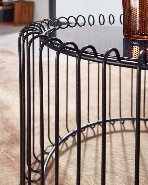 Rootz Black Coffee Table - Glass & Metal - Modern Design - Small Round Living Room Table - 60x60x40 cm