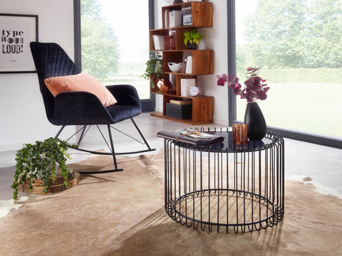 Rootz Black Coffee Table - Glass & Metal - Modern Design - Small Round Living Room Table - 60x60x40 cm