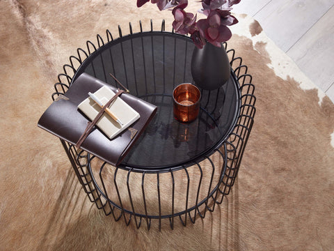 Rootz Black Coffee Table - Glass & Metal - Modern Design - Small Round Living Room Table - 60x60x40 cm