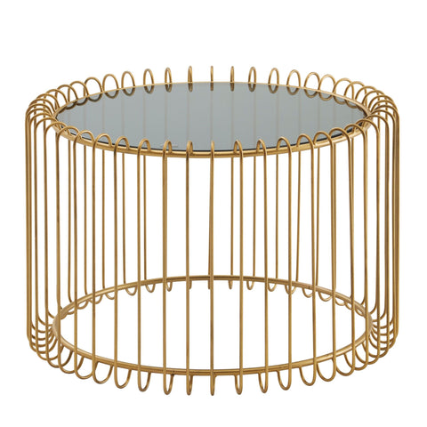 Rootz Gold Coffee Table - Modern Design - Small Round Living Room Table - Glass & Metal - 60x60x40 cm