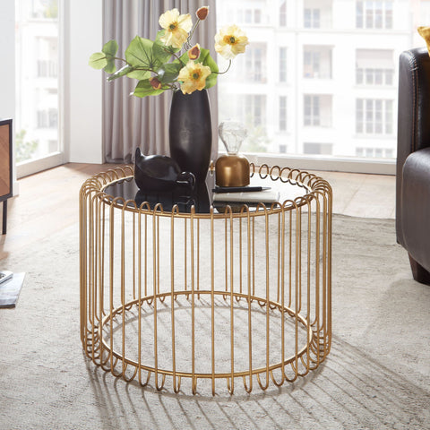 Rootz Gold Coffee Table - Modern Design - Small Round Living Room Table - Glass & Metal - 60x60x40 cm