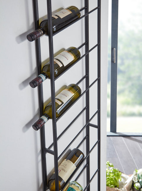 Rootz Bottle Rack -  Large Wall-Mounted - Holds 8 Bottles - Design Kitchen Shelf - Black Metal - 36x150x8 cm