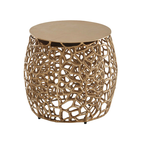 Rootz Nesting Tables - Round Metal Design - Set of 2 Gold Aluminum - Modern Living Room Coffee Table with Branch Structure