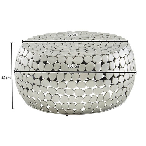 Rootz Silver Metal Coffee Table - Round Aluminum Design - Modern Small Living Room Table - 66x66x32 cm