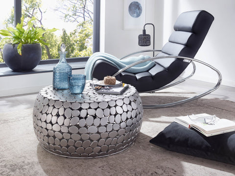 Rootz Silver Metal Coffee Table - Round Aluminum Design - Modern Small Living Room Table - 66x66x32 cm