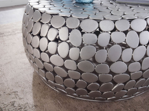 Rootz Silver Metal Coffee Table - Round Aluminum Design - Modern Small Living Room Table - 66x66x32 cm