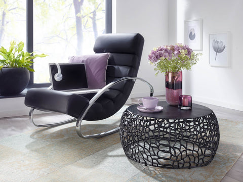 Rootz Couchtisch – Rundes Aluminiumdesign mit Aststruktur – Schwarzes Metall – 66 x 66 x 30 cm 