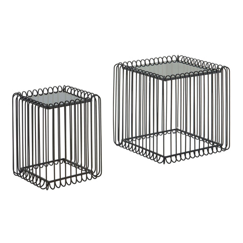 Rootz Satztische – Schwarzes Glas und Metall – Quadratisches Design – 2er-Set Moderner Wohnzimmer-Couchtisch 
