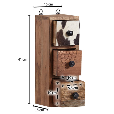 Rootz Small Kitchen Cabinet - Wall Hanging Spice Rack with Drawers - Solid Acacia Wood - 15x41x15 cm