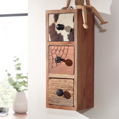 Rootz Small Kitchen Cabinet - Wall Hanging Spice Rack with Drawers - Solid Acacia Wood - 15x41x15 cm