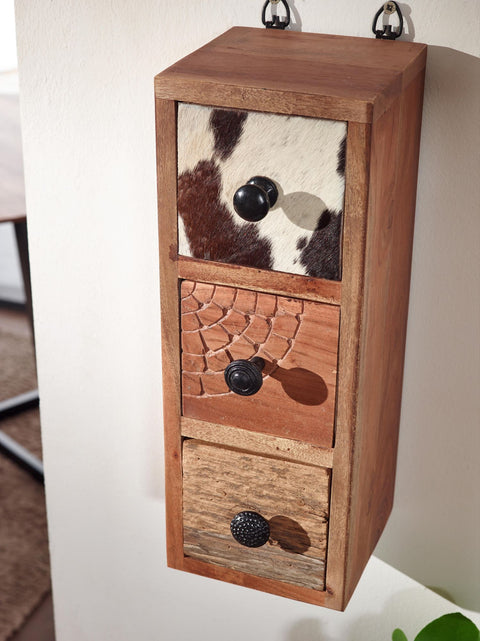 Rootz Small Kitchen Cabinet - Wall Hanging Spice Rack with Drawers - Solid Acacia Wood - 15x41x15 cm