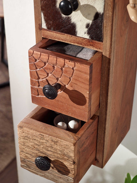 Rootz Small Kitchen Cabinet - Wall Hanging Spice Rack with Drawers - Solid Acacia Wood - 15x41x15 cm